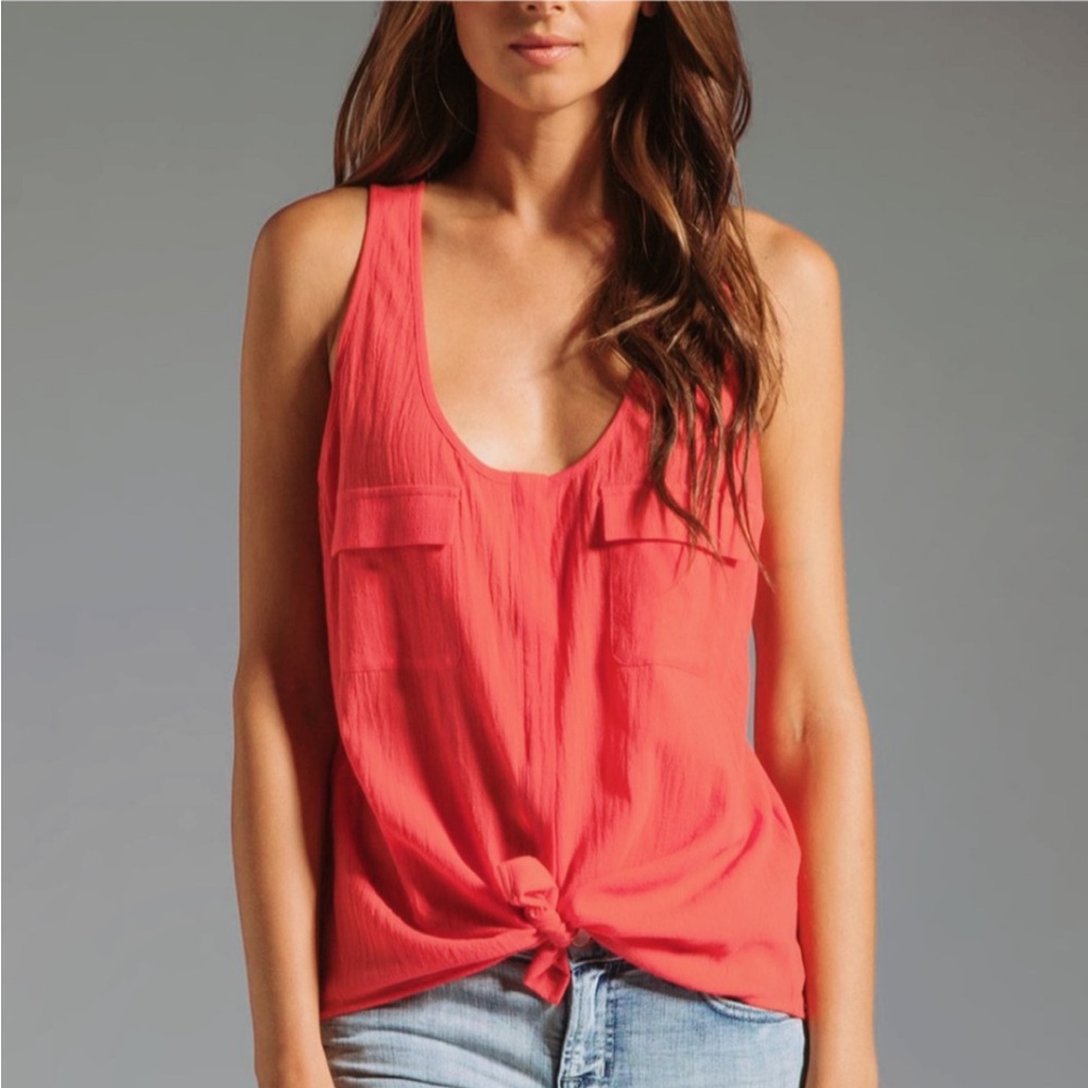 JOIE Balsa Coral Red Crepe Cotton Pocket Tank Top Size Small S